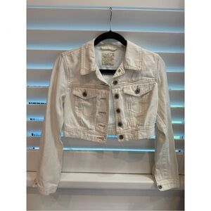 Free People Cream Cropped Jean Jacket